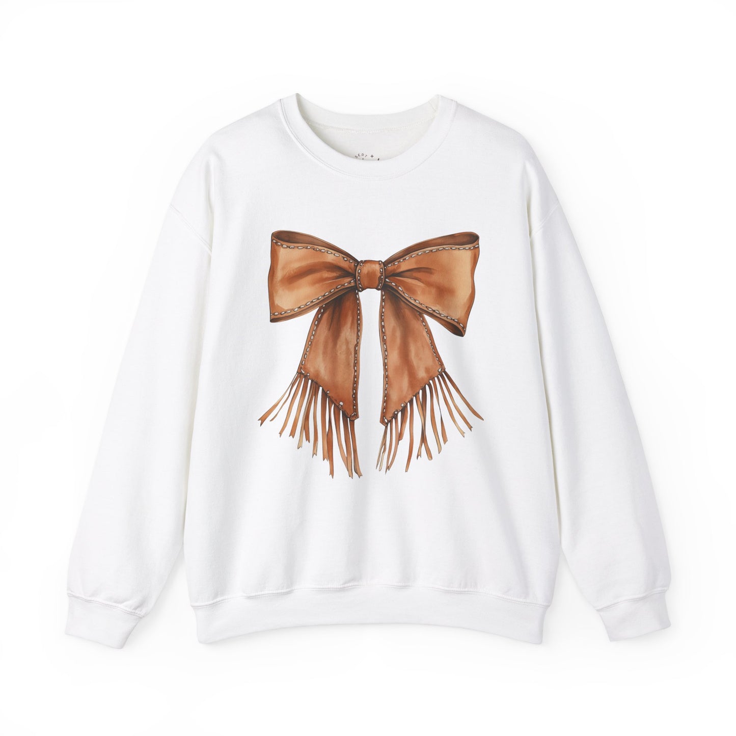 Coquette Leather Fringe Bow Crewneck Sweatshirt