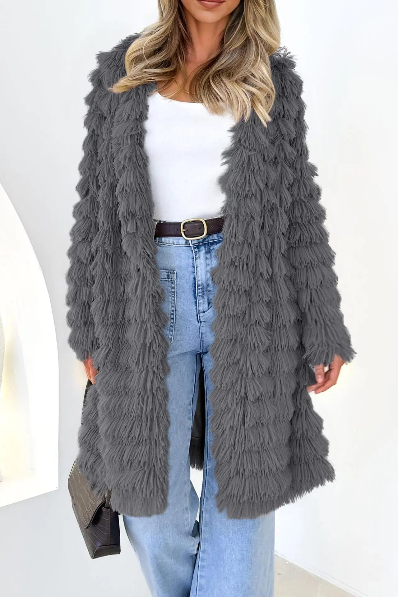 Women's 2023 Winter Long Sleeve Faux Fur Jackets Fall Fashion Black