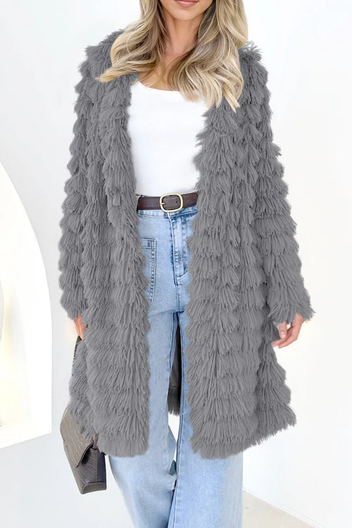 Women's 2023 Winter Long Sleeve Faux Fur Jackets Fall Fashion Black