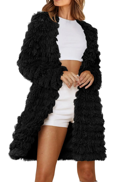 Women's 2023 Winter Long Sleeve Faux Fur Jackets Fall Fashion Black